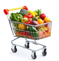 Grocery cart filled with various fruits and vegetables