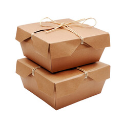 Brown kraft paper boxes stacked with twine, perfect for packaging gifts or takeout meals in a simple, eco-friendly style