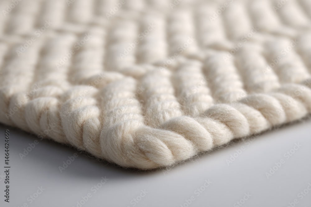 Poster single woven rug set on pristine white surface capturing its intricate patterns and texture minimali