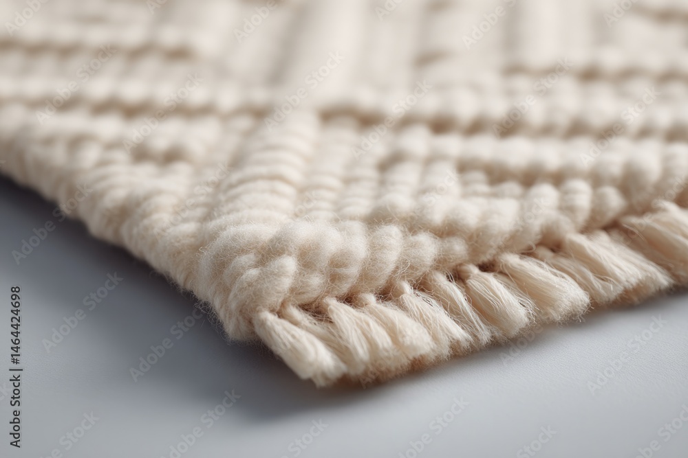 Poster single woven rug set on pristine white surface capturing its intricate patterns and texture minimali