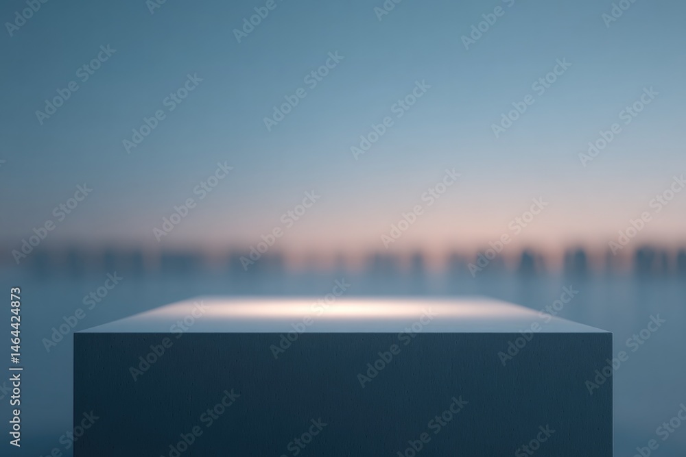 Poster sleek minimalistic stage with clean lines and ample copy space foreground highlighting empty podium