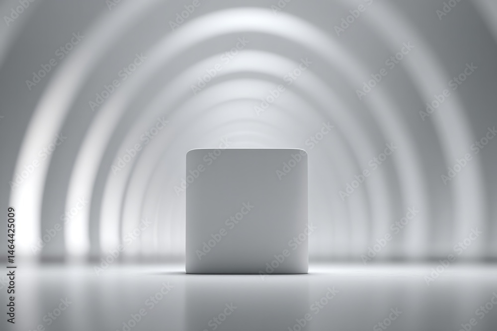 Poster sleek minimalistic stage with clean lines and ample copy space foreground highlighting empty podium