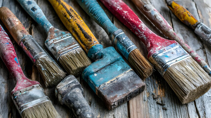 Fototapeta premium colorful home repair tools spread across a wooden table
