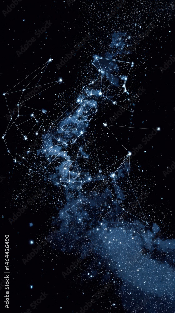Poster celestial network of constellations in deep space.
