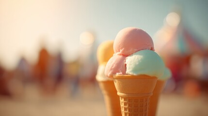 vibrant summertime scene with people enjoying ice cream cones on national ice cream day