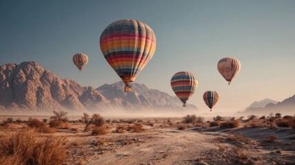 Obraz premium Hot air balloons floating over desert landscape 