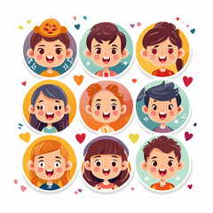 Vector cartoon faces, abstract design mascots - y2k stickers and badges, happy, angry expressions, sticker and icons with different face expressions