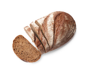 Pieces of fresh bread isolated on white, top view