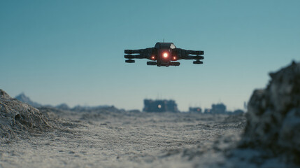 Futuristic Drone in a Desolate Landscape