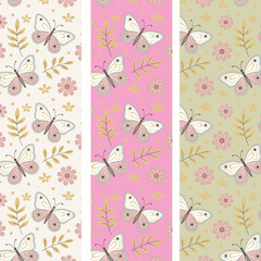 Cute seamless pattern on floral and butterfly theme. cute floral pattern in hand drawn style. suitable for baby designs