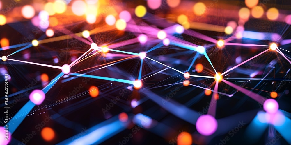 Aufkleber colorful network connection concept with dots and lines representing relationships, technology, and 