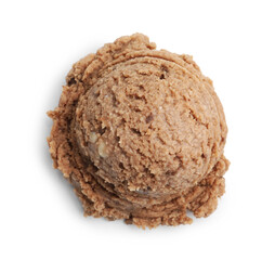 One scoop of delicious ice cream on white background, top view