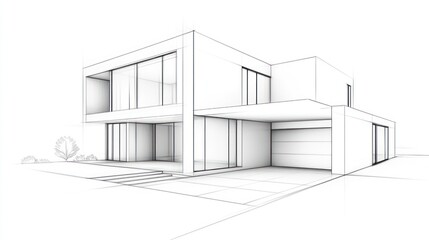 Modern house architectural sketch two story contemporary home design