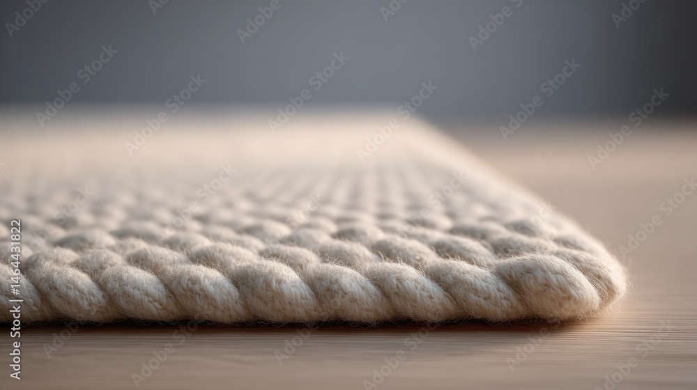 Poster close-up of textured carpet or runner on clean minimalistic floor with ample copy space