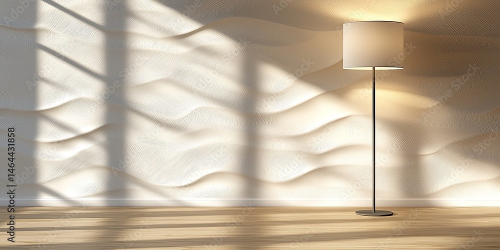 Aufkleber elegant floor lamp casting artistic shadows on wavy textured wall, creating a cozy and inviting atmo