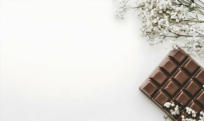 Dark chocolate bar on white background
