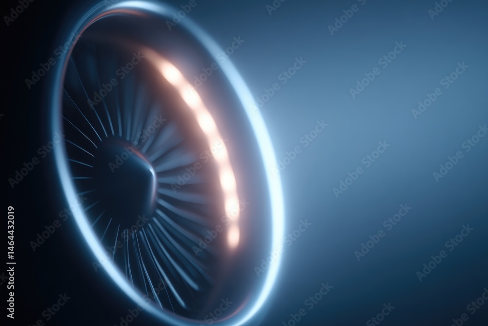Poster close-up of aircraft engine displayed in minimalistic setting
