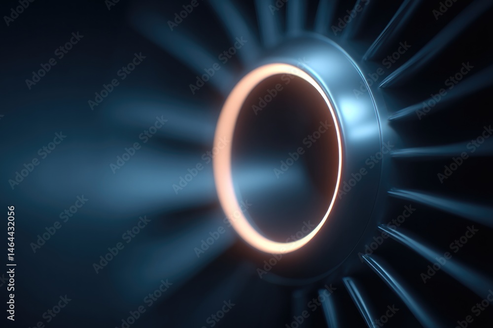 Poster close-up of aircraft engine displayed in minimalistic setting