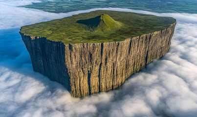 Aerial View of a Tabletop Mountain Soaring Above Clouds