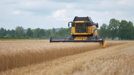 Obraz premium Golden Wheat Harvest with a Combine
