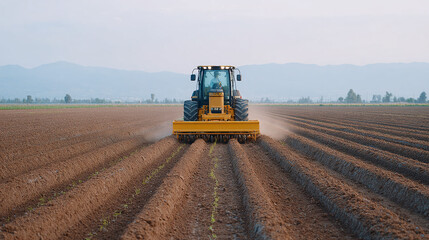 Agricultural Tractor Working in a Field
