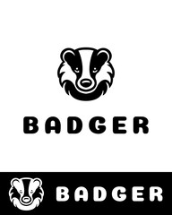 A bold and modern black and white logo featuring a stylized badger head design