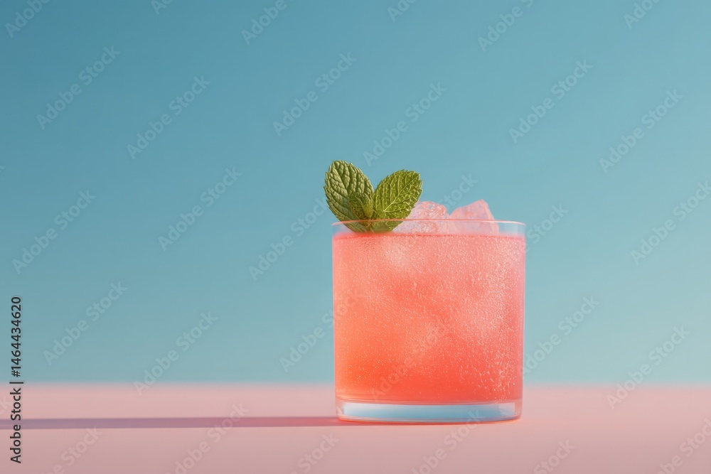 Poster minimalistic composition featuring refreshing summer drink against simple backdrop with ample copy s