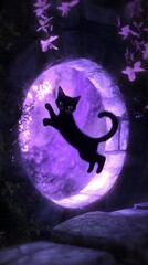 Cat Noir jumping through a magical portal