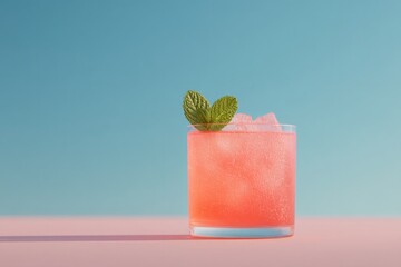 minimalistic composition featuring refreshing summer drink against simple backdrop with ample copy space