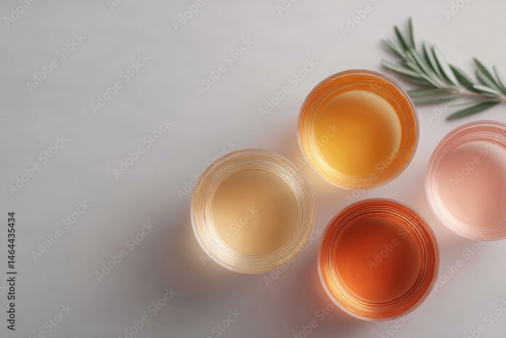 Poster minimalistic presentation of assorted drinks on white background