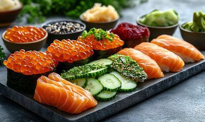 Assorted Sushi Platter with Salmon and Roe