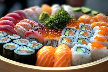 Assorted Sushi Platter with Salmon, Tuna, and Avocado