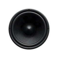 Black round speaker cone isolated on white backdrop