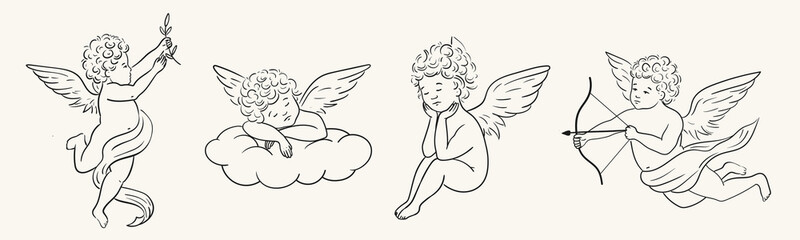 Angel drawn with line. Minimalistic illustration.