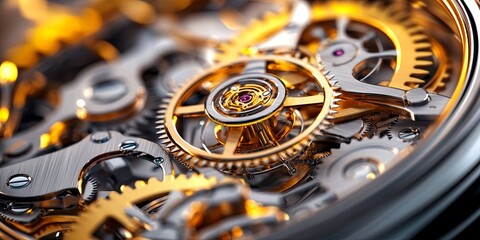 Intricate Close-Up of a Vintage Pocket Watch Mechanism with Detailed Gears and Gold Accents Showcasing the Art of Timekeeping and Engineering Design