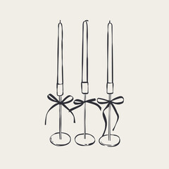 Vintage candle holder in contemporary line art style.