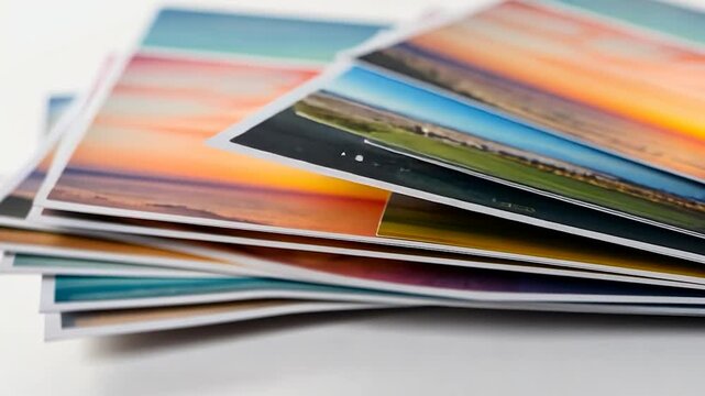 Printed photos stacked in a fan