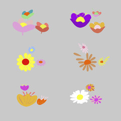 Collection of colorful spring floral elements vectors.Hand drawn floral illustrations for decoration, easter, stickers, clipart, print