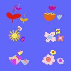 Collection of colorful spring floral elements vectors.Hand drawn floral illustrations for decoration, easter, stickers, clipart, print