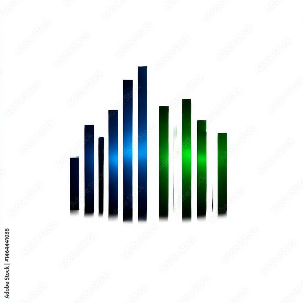 Poster abstract blue and green pillars on white background with subtle reflections and shadows - modern gra