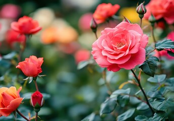 Beautiful pink roses in a lush garden setting, capturing the delicate petals and vibrant colors that evoke feelings of love and romance in nature's embrace