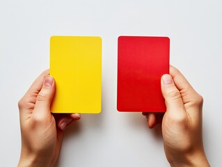 Yellow and red cards held in hands