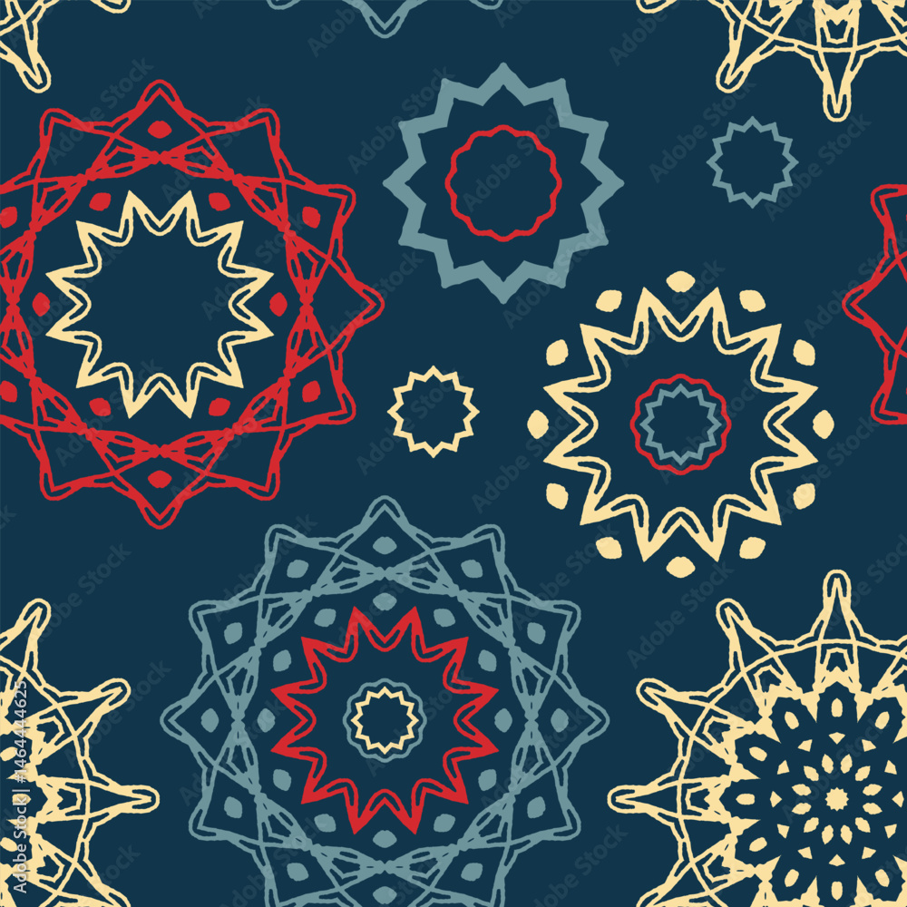 Poster seamless pattern with randomly placed decorative elements. retro palette. vector illustration