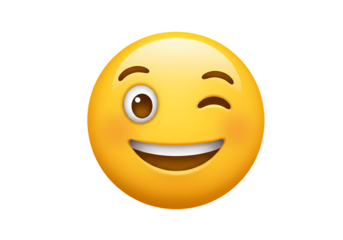 Winking Yellow Smiley Face Emoji A Happy and Playful Expression isolated on transparent background