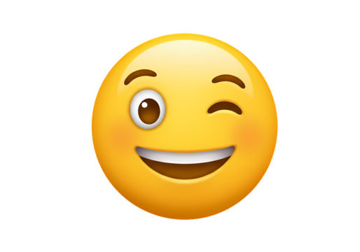 Winking Yellow Smiley Face Emoji A Happy and Playful Expression isolated on transparent background