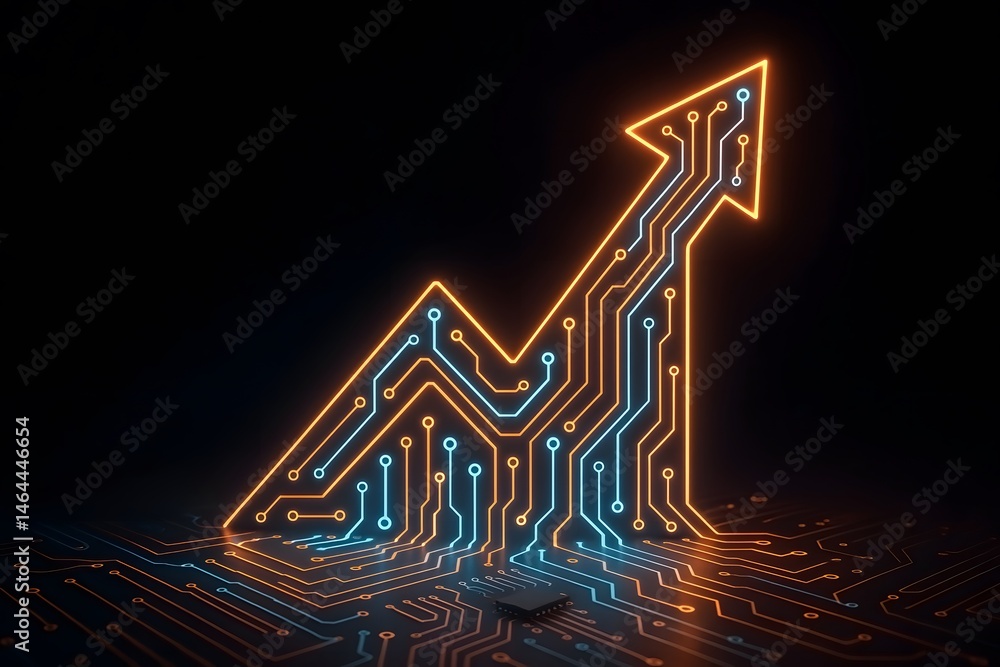 Aufkleber digital growth arrow symbolizing technology advancements and financial progress on a circuit board w