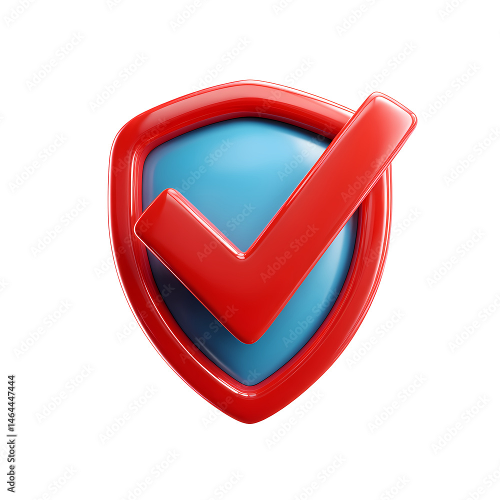Poster 3d red shield with check mark icon on transparent background