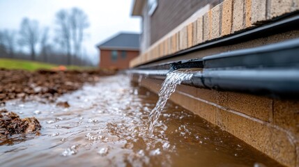 Gutter and downspout draining rainwater