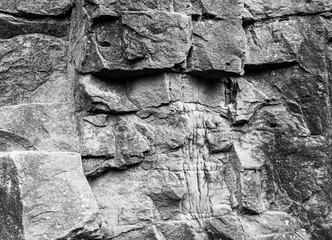 Texture of sandstone wall in black and white