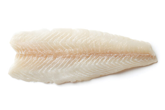 Top view of a haddock fish fillet isolated on white background